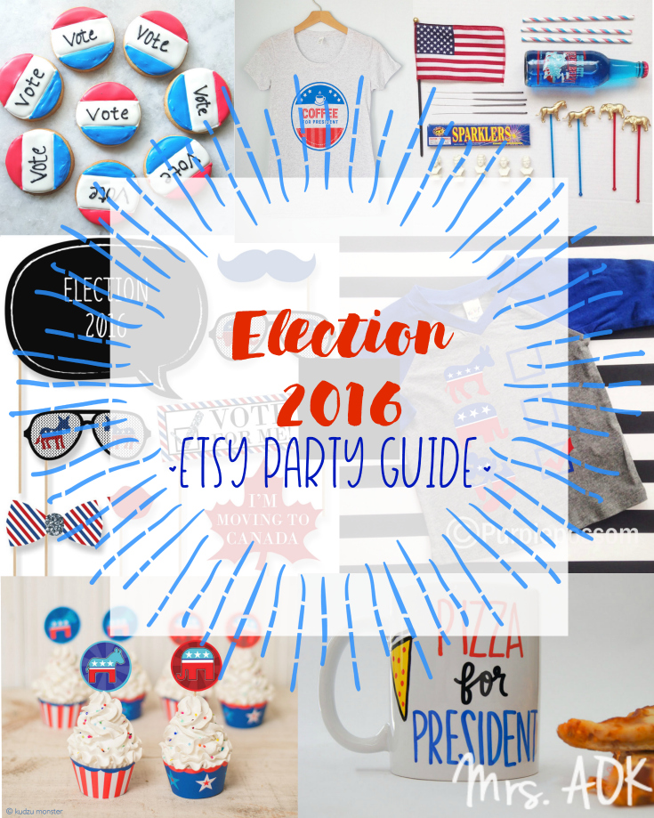This election has been overwhelming, amiright? But hey it's almost over. So, let's party! I went ahead and took an arrow for you and sifted through one of my happy places, Etsy, to find some bipartisan party goods.